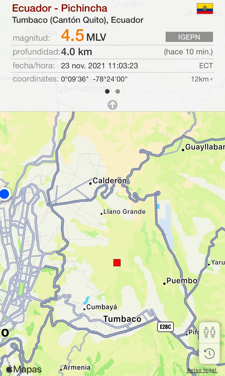 guerrerosanti7's tweet photo. El epicentro del #temblor fue cerca de Tumbaco, magnitud de 4,5 en la escala de richter, profundidad de 4 kilómetros #Temblor #sismo #quito https://t.co/A4YH8BXXU7