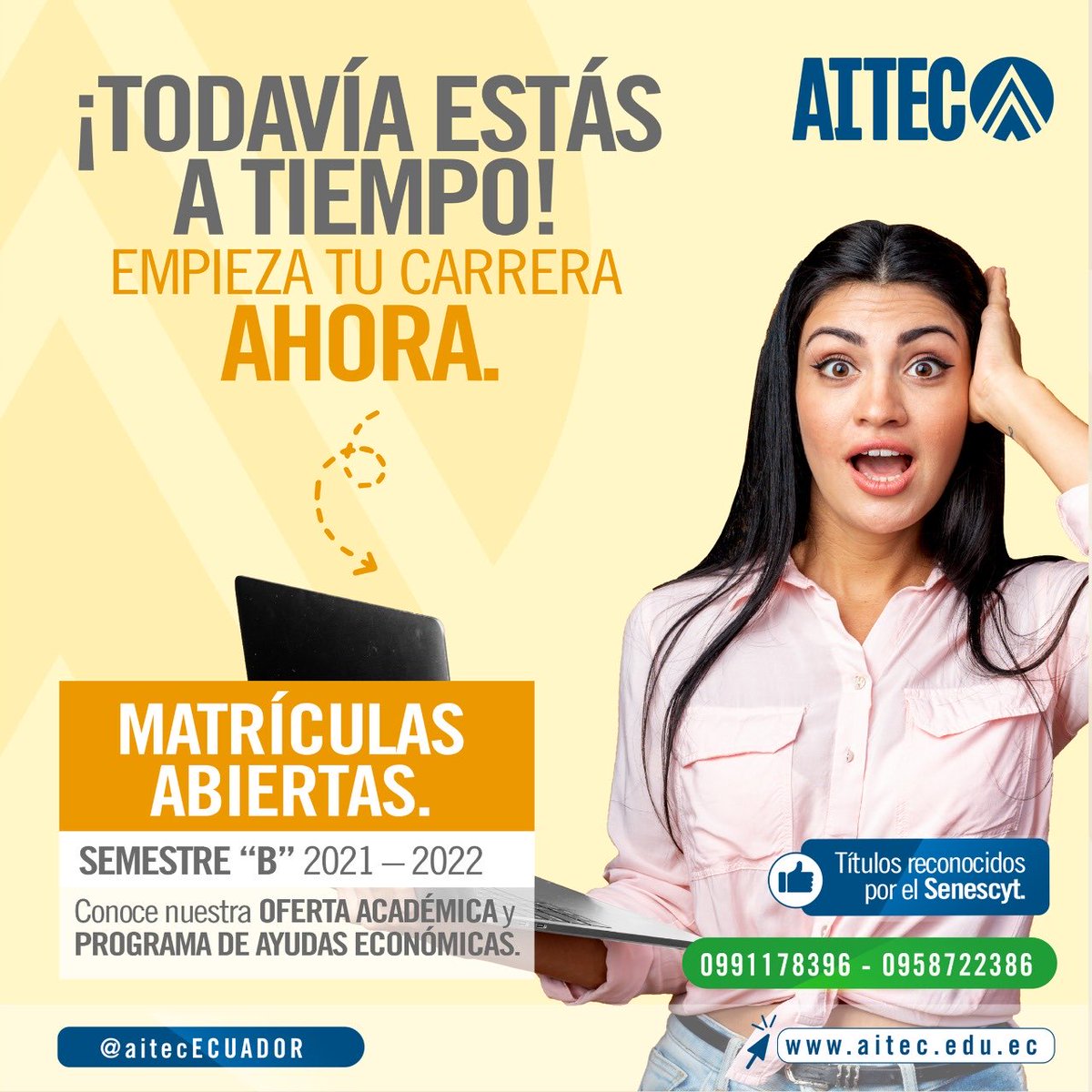 AITEC_ecuador's tweet image. No pierdas la oportunidad de obtener tu título universitario. Inscríbete ya !!! #AITEC #HaciendoTusMetasPosibles