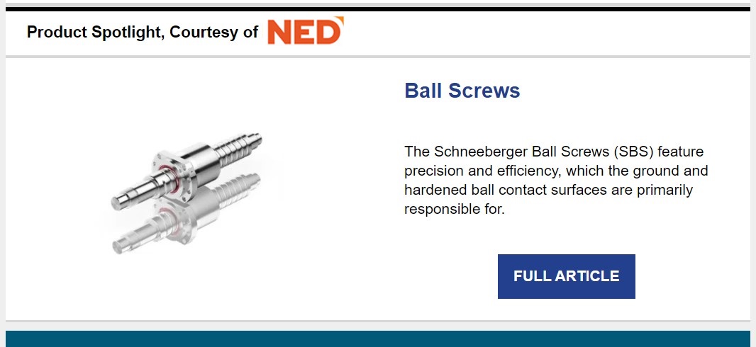 ICYMI 🔎: @SchneebergerCom's Ball Screws are featured on @NewEquipment - - learn more here: 

directory.newequipment.com/classified/bal…

#motion #motioncontrol #industrial #manufacturing #machinetool #robotics #automation