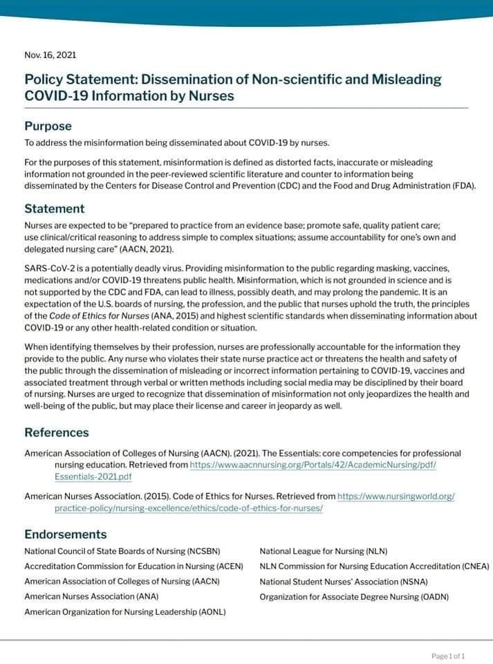 Edith_Ambra's tweet photo. Nurses who spread misinformation about covid can now lose their nursing license! 
#NurseTwitter https://t.co/zsIIm9O6u6