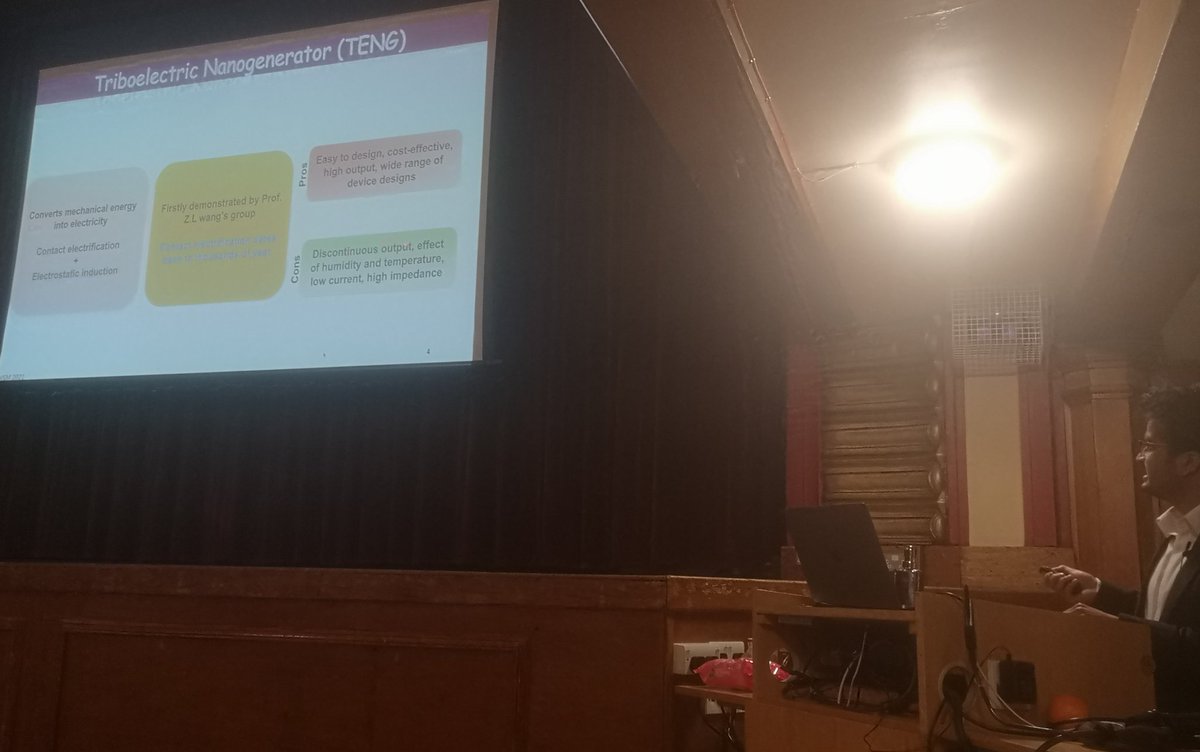 FoISM-3: Our final talk comes from Dr Khandelwal of @BEST_UofG, who has started by giving us a breakdown of Triboelectric Nanogenerators (TENG)