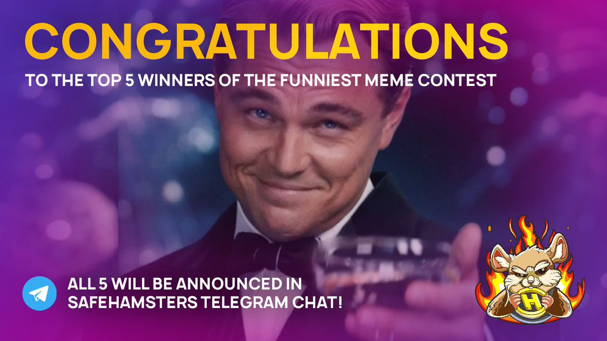 SAFEHAMSTERS's tweet photo. Congratulations to the top 5 winners of the funniest meme contest! Follow us to participate and all 5 will be announced in SafeHamsters telegram chat! There are plenty of fun contests like these just check our social media for more upcoming events!

#crypto #altcoins #gamefi https://t.co/8EdlBhbl3Y