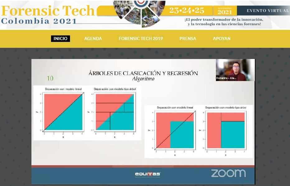 EQUITASColombia's tweet image. #FTC2021 &quot;No siempre un grupo de datos va a cumplir con los modelos convencionales establecidos para los árboles de clasificación y regresión&quot; Alexander Sabogal.

Obtén más información en nuestro evento #EnVivo➡️bit.ly/Forensictechco….