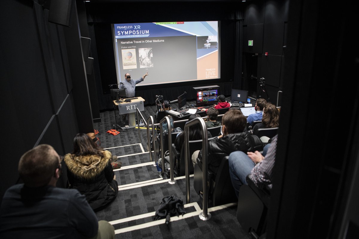 RIT_artdesign's tweet photo. .@RITMAGIC was a full-blown XR playground and classroom last week for the sixth annual @framelesslabs symposium! #Frameless2021

And a special shout out to event sponsors @CreationsDb, @DarkwindMedia, @Meta, @opticskypro and @Vuzix. 

📸: Jaiden Tripi '23 https://t.co/CDRvakAQix
