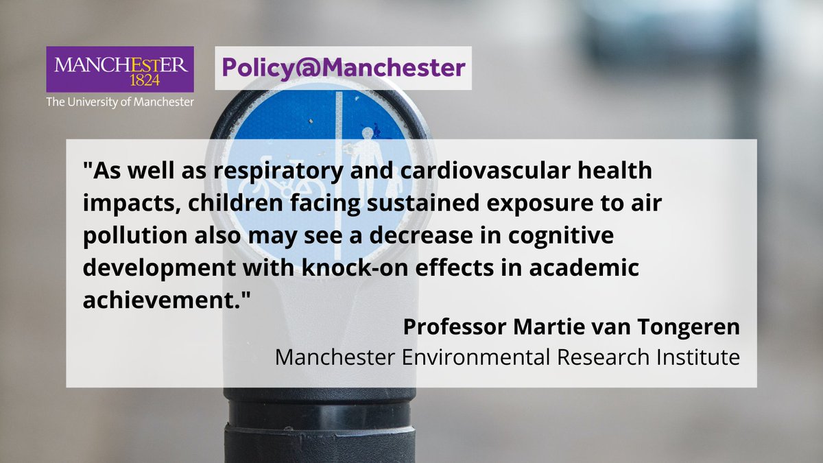 Air pollution has a direct impact on the health and development of children. In our latest blog, @Martievt from <a href="/UoM_MERI/">UoM_MERI</a> offers policy recommendations to protect children from the harmful effects of air pollution.

Read the full blog: blog.policy.manchester.ac.uk/posts/2021/11/…