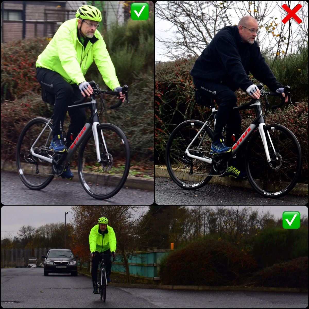 NIRoadPolicing's tweet photo. Nobody wants to play “Spot The Cyclist”!
Officers from Road Policing Maydown provided this cyclist on the Dunhill Road with a hi vis jacket to see him safely home. Especially at this time of year, make sure you are easily seen, as demonstrated in photo 2. #KeepingPeopleSafe https://t.co/i8hE3eyfuw