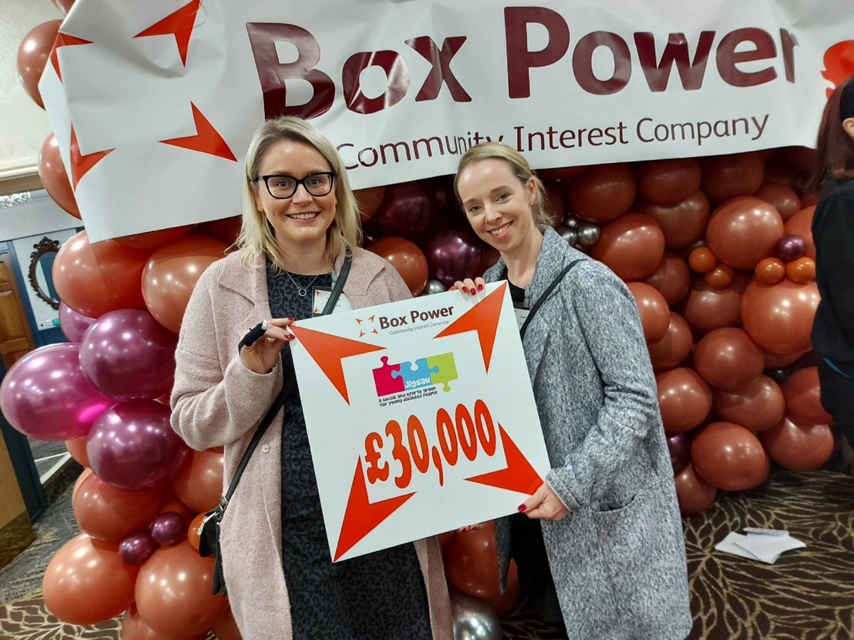 Jigsawbury's tweet photo. @Jigsawbury were invited along to a Charity Giving Event with Box Power today. It was announced that all grants were being DOUBLED!😯Ellen & Zoe accepted an award of £30,000! 22 charities across the North West were awarded grants to help make an even bigger impact #boxpowered https://t.co/teROr5WCx2