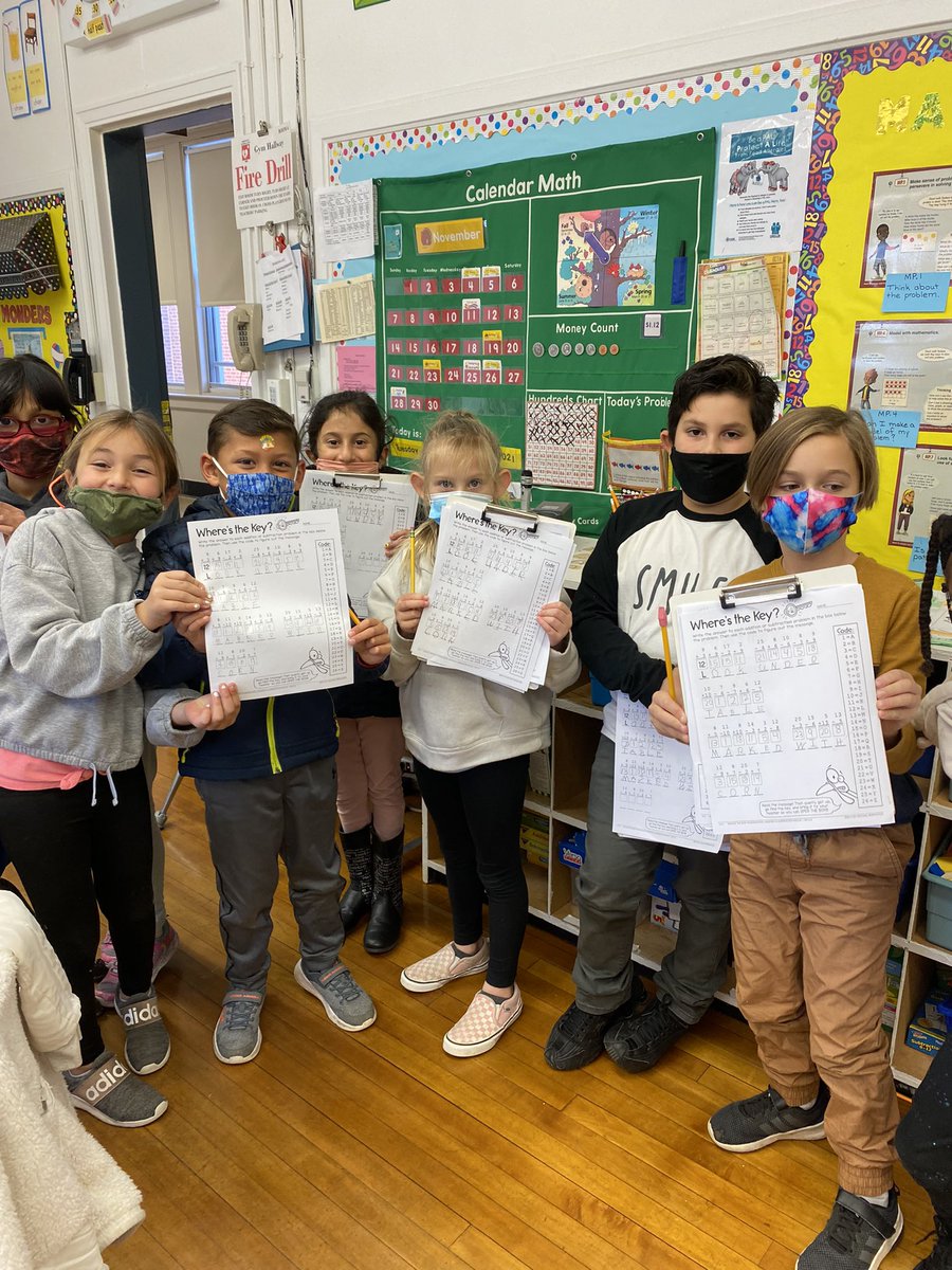 MrsTFort's tweet photo. What a fun way to practice our math fluency skills!! Students worked together to “Unlock the Box” by finding clues around the room when they correctly solved math equations. @WanamassaElem #learningisfun https://t.co/5nipMtwVCH