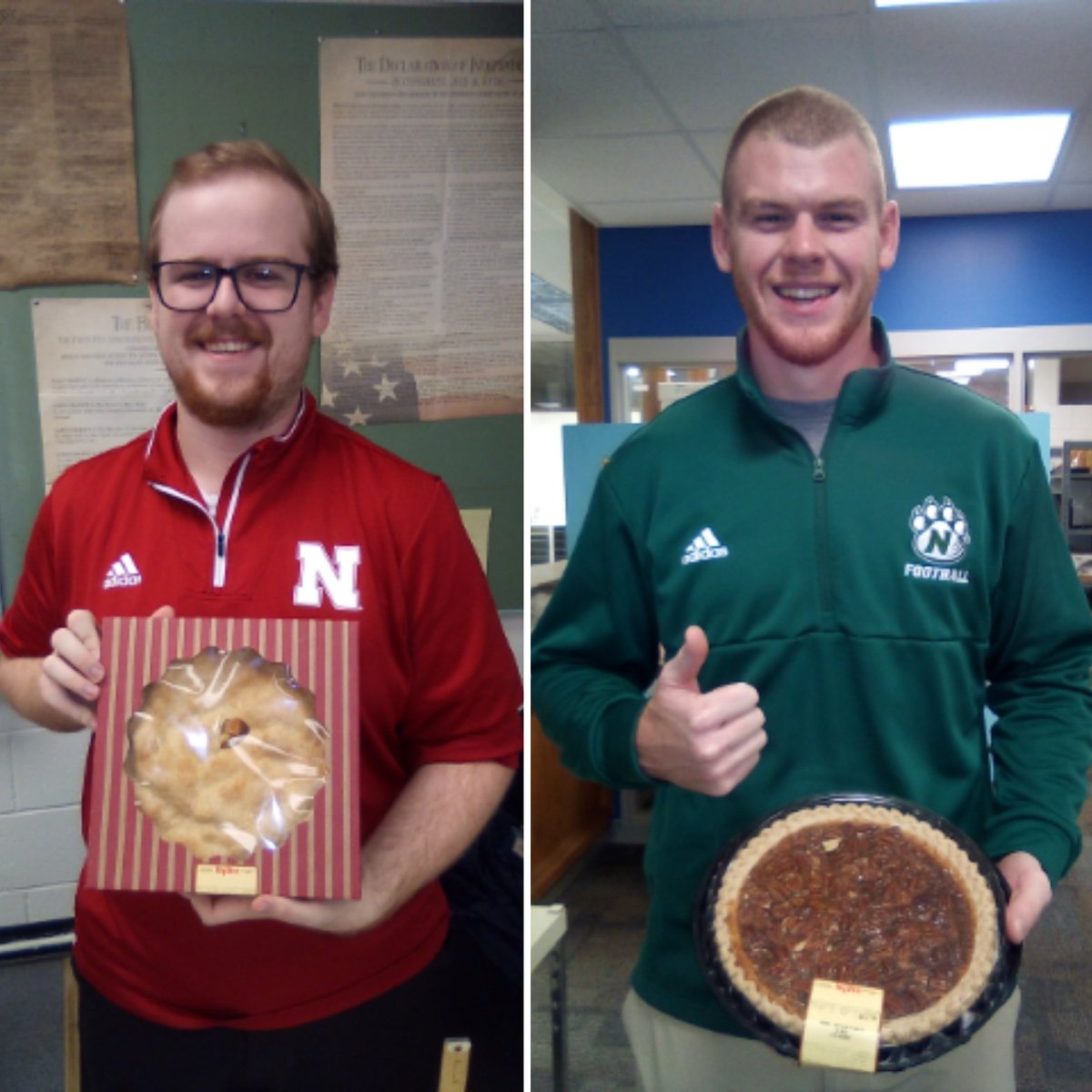 r2library's tweet photo. Congratulations Mr. Clark and Mr. Kothe our "win a pie for a teacher" drawing winners! 55 students made 68 entries for 26 teachers. Spoofhounds appreciate their teachers and staff! Thank you @MaryvilleHyVee for donating the pies! https://t.co/EeRXikhKsq