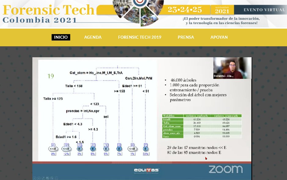 EQUITASColombia's tweet image. #FTC2021 En este momento estamos conociendo el análisis de datos de los árboles de decisión aplicados a la investigación forense en el caso específico de Bojayá.

Únete y conoce más en➡️bit.ly/Forensictechco…