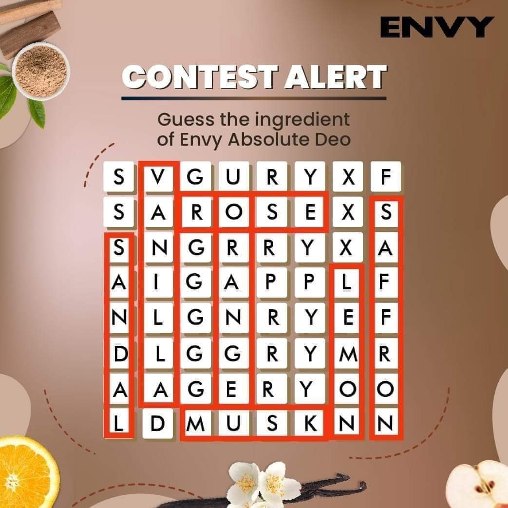 BansiPatidar11's tweet photo. @EnvyFrench 1. Rose
2. Musk
3. Lemon
4. Orange
5. Sandal
6. Vanilla
7. Saffron
#GuessTheIngredients
#Envy #contestalert #contest #perfumecontest #contesttime #contest2021 #envyperfume #envydeo
@EnvyFrench
Tags
@LaxmiPatell
@seemapatel111
@Chhbi777 https://t.co/gaDok2LhmE
