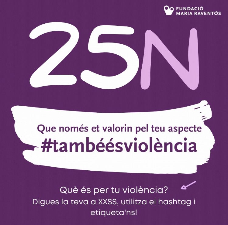 FMariaRaventos's tweet photo. Aquest 25-N visibilitzem tot tipus de violència! I per tu, què és violència? Digues la teva, utilitza el hashtag #tambéésviolència i etiqueta’ns! https://t.co/iY3B8DGDoY