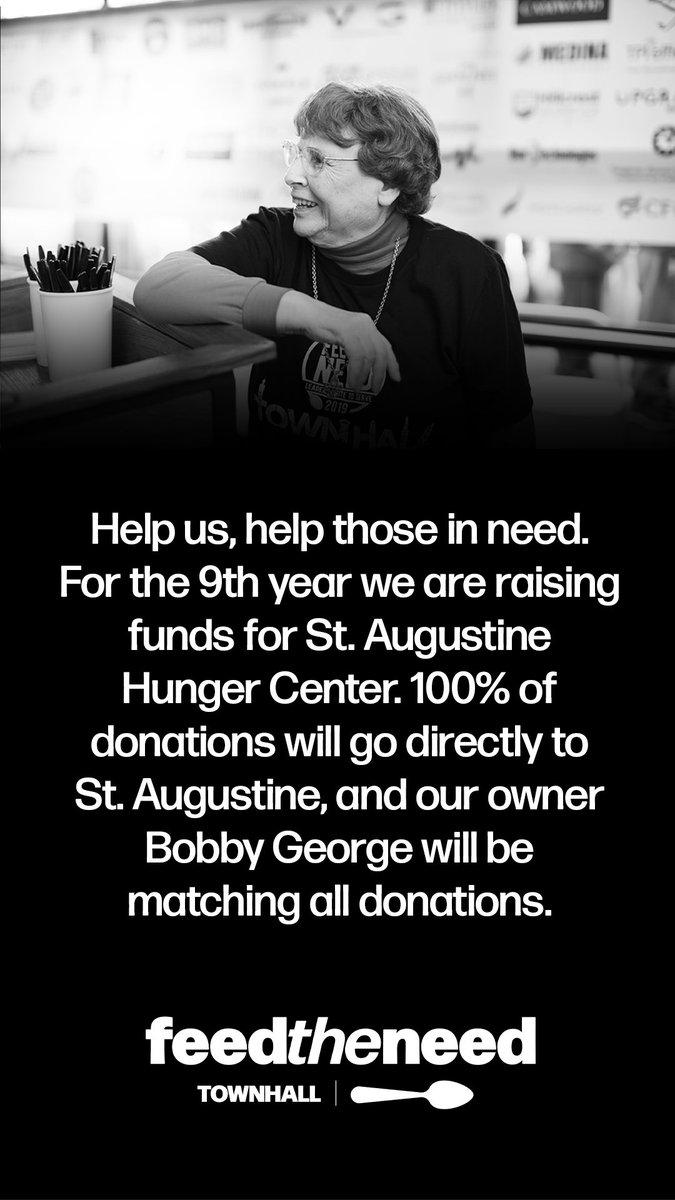 #TOWNHALLFEEDTHENEED Help us help those in need! <a href="/TOWNHALLOHC/">TOWNHALL</a> is raising funds for St. Augustine Hunger Center. 100% of donations go directly to St. Augustine + TH is matching all donations. Donate here: gofund.me/540d10ce