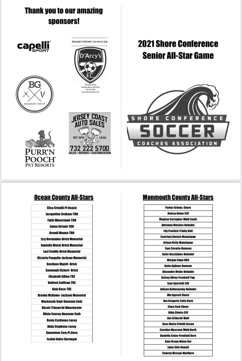 shorecoaches1's tweet photo. The Girls Shore Conference All Star Game will be held December 3rd, at 7pm, at Capelli Sports Complex.
Here is the Roster.

Hope to see the entire Shore there for this great event.
We are raising thousands for Pediatric Cancer, help be a part of a great cause. https://t.co/l6CqQDtHm0