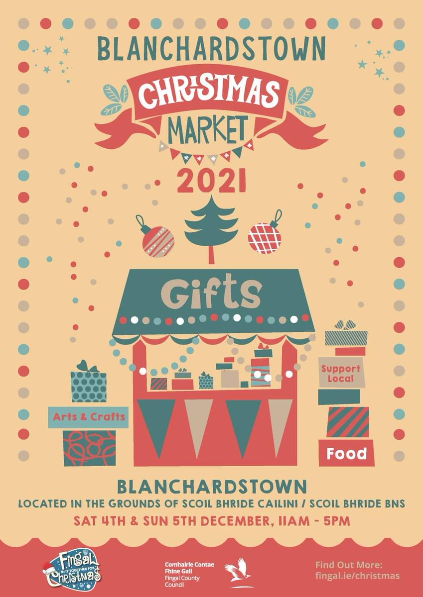 Located in the grounds of Scoil Bhride, join us December 4th and 5th, 11am to 5pm for the Blanchardstown market, full of Christmas spirit throughout. And remember as we approach #blackfriday2021- whether it's at the markets or in the shops #shoplocal #ShopFingal #Blanchardstown