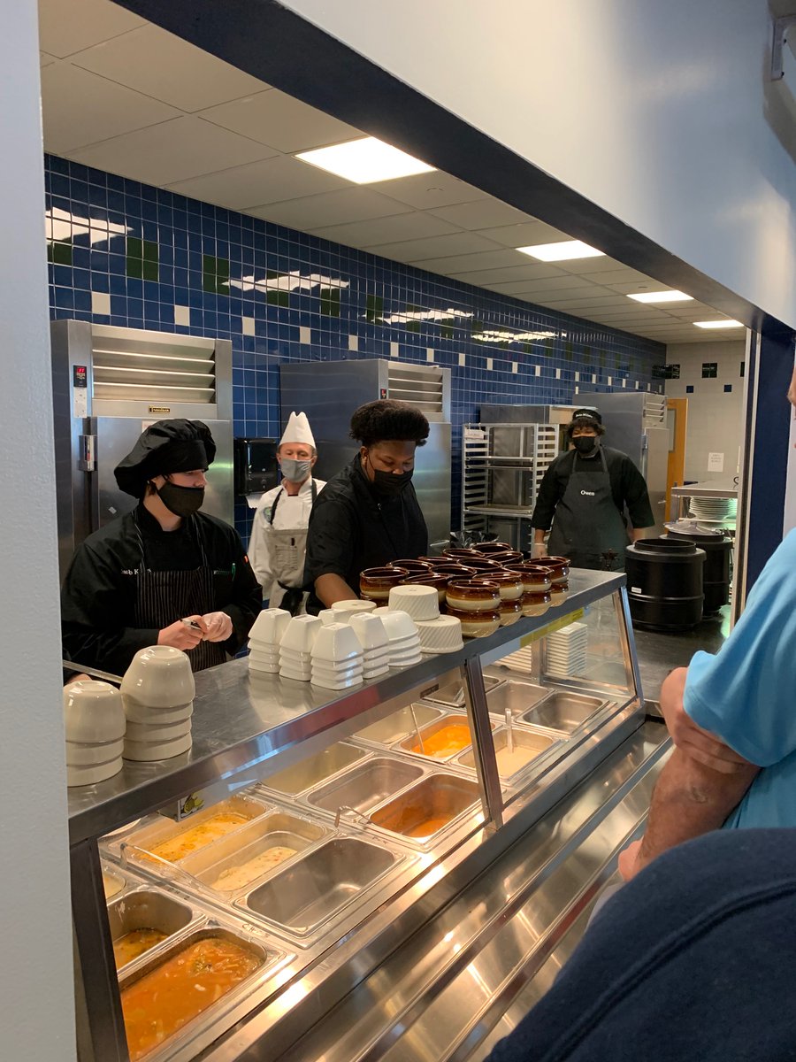 HawksSG's tweet photo. Amazing soup extravaganza today in #CulinaryArts! Thanks for a delicious lunch. The staff got to sample various soups that our Hawks prepared. ๐๐ #CTE #NccvtWorks #JobReadyDayOne @chadedaddy https://t.co/bjMoH8HvO6
