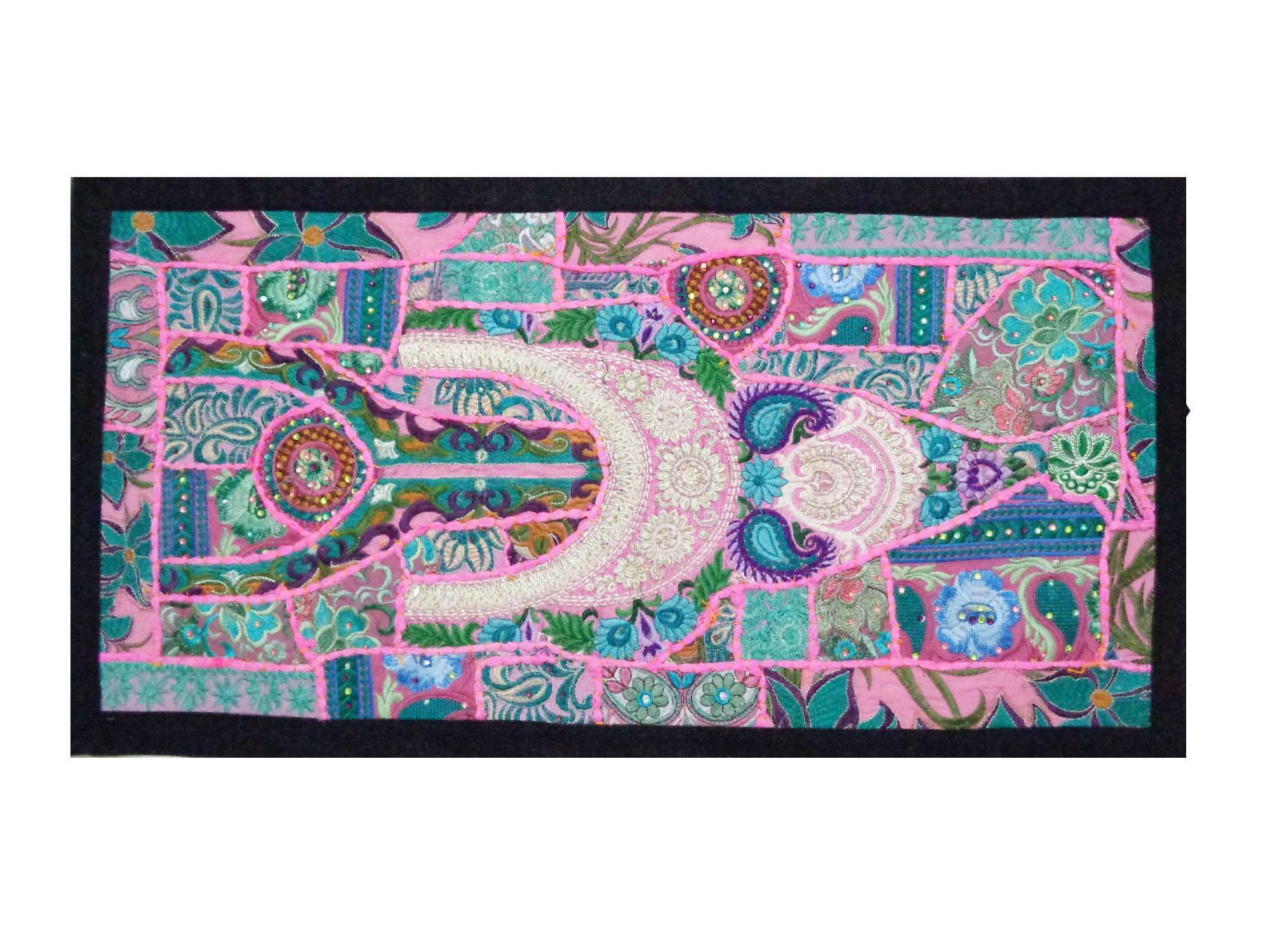 INDIAN TAPESTRY WALL HANGING TABLE RUNNER PATCHWORK ETHINIC SARI WORK HANDMADE TI13