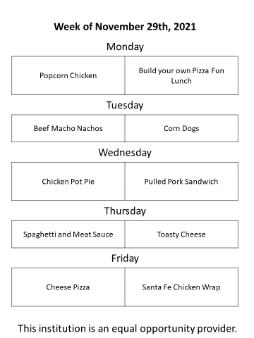 RRESPandas's tweet photo. Here are the menus for the weeks of November 29 and December 6. #RRESPandas https://t.co/fPVJO9i2nu