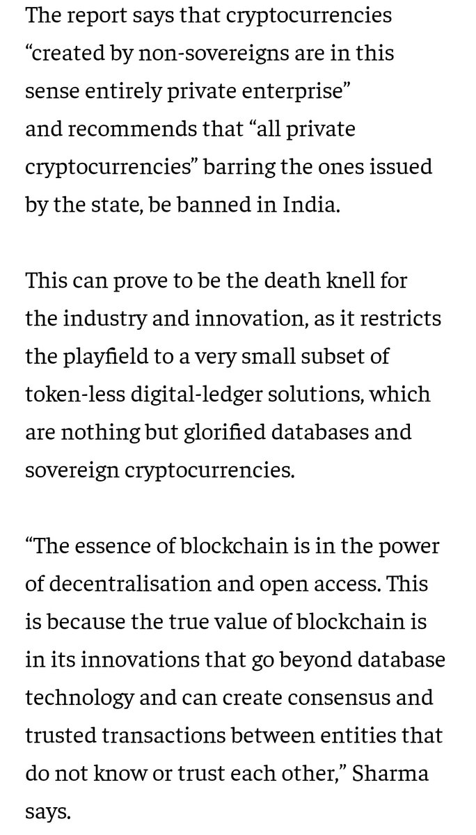 sidcoins's tweet photo. The continued use of 'private cryptocurrencies' shows that the govt hasn't understood the technology.

The below excerpts are from the Garg Committee recommendations and gives context on what they mean by a pvt crypto.
#cryptocurrecy #CryptoBill https://t.co/UI46c8YnJM