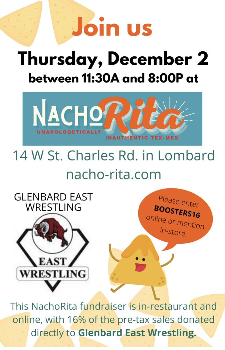 ge_wrestling's tweet photo. Good food for a great cause. Come support Glenbard East Wrestling on December 2nd. https://t.co/kQkkDIN1fH