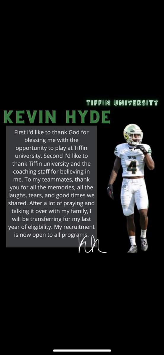 Forever grateful for Tiffin University! It’s all love. Excited for my new journey.   Grad transfer