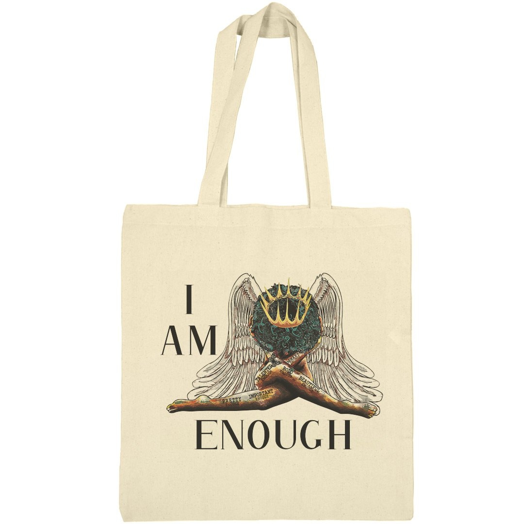 I AM ENOUGH BLACK AFRICAN AMERICAN WOMAN ANGEL COLLECTION by Kenique. SHOP at customizedgirl.com/s/bykenique #giftsforblackwomen #bykenique #melanin #blackwoman #inspiration #motivation #melaninpoppin #blacklivesmatter #blackgirlmagic #blackqueen #blackgirlsrock #africanamericanwoman
