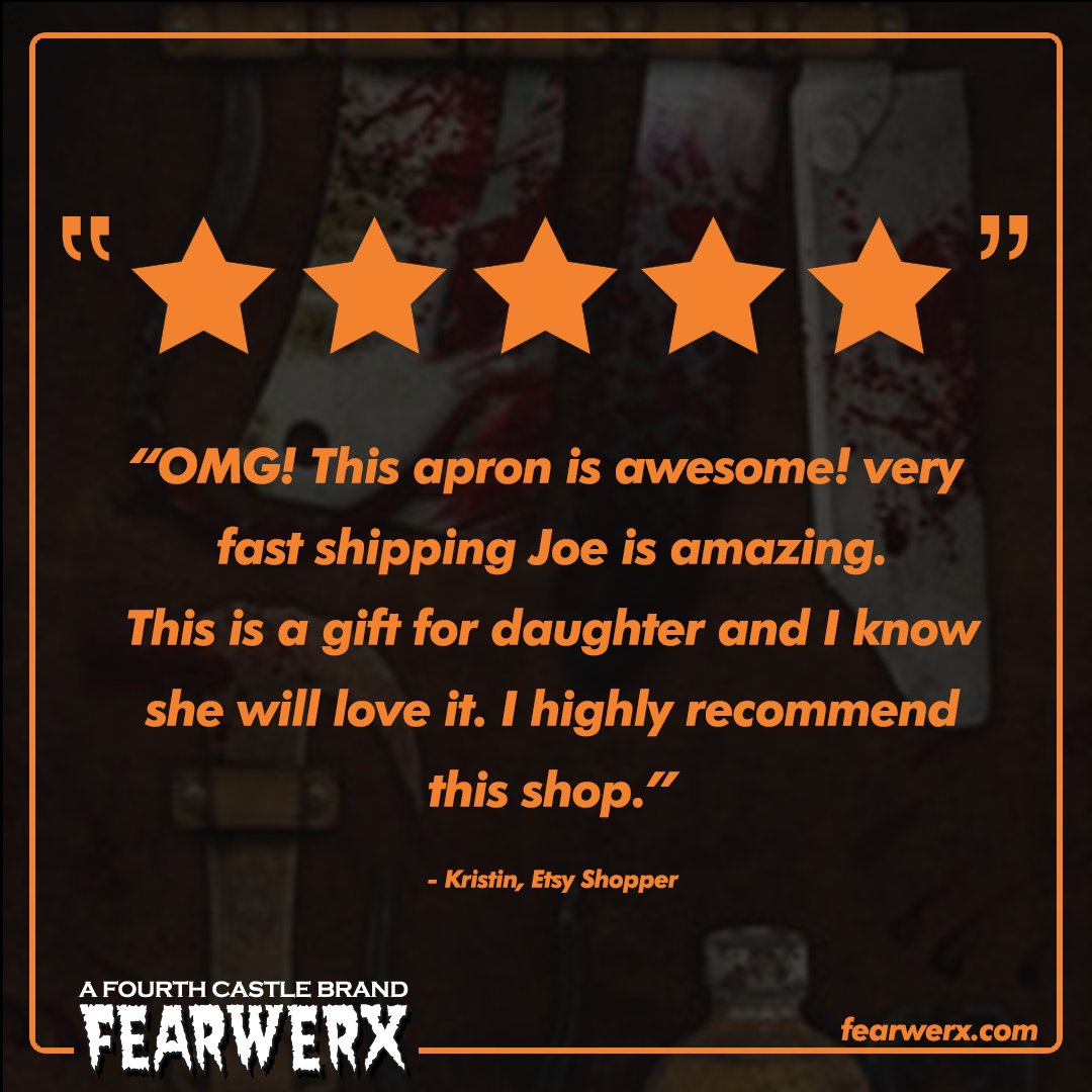 Thank you Kristin for your kind words about our latest and greatest made to order "Serial Aprons"

Keepin' it spooky since October 31st.

#serial#apron#kitchen#cookware#apparel#madetoorder#smallbusiness#horror#funny#gag#gift#christmas#shopping#spooky#halloween