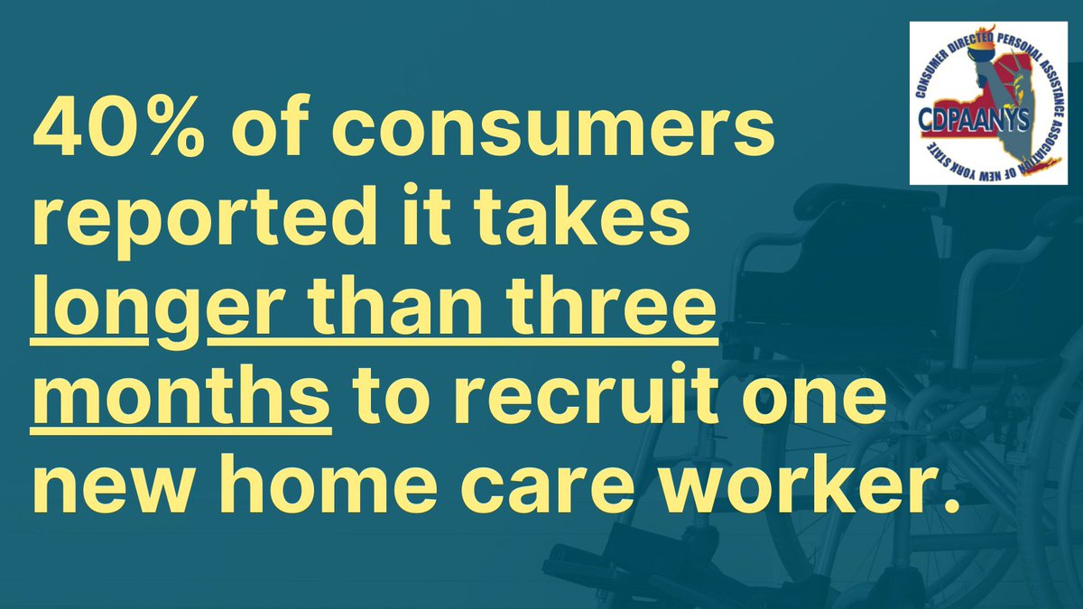 CDPAANYS's tweet photo. Why do we need #FairPay4HomeCare? 

Over 40% of consumers statewide reported that it takes longer than three months to recruit a new PA. For many, that means three months without help. 

Read the full report:

https://t.co/fijnvW6NEE https://t.co/eLaQpuYy5G