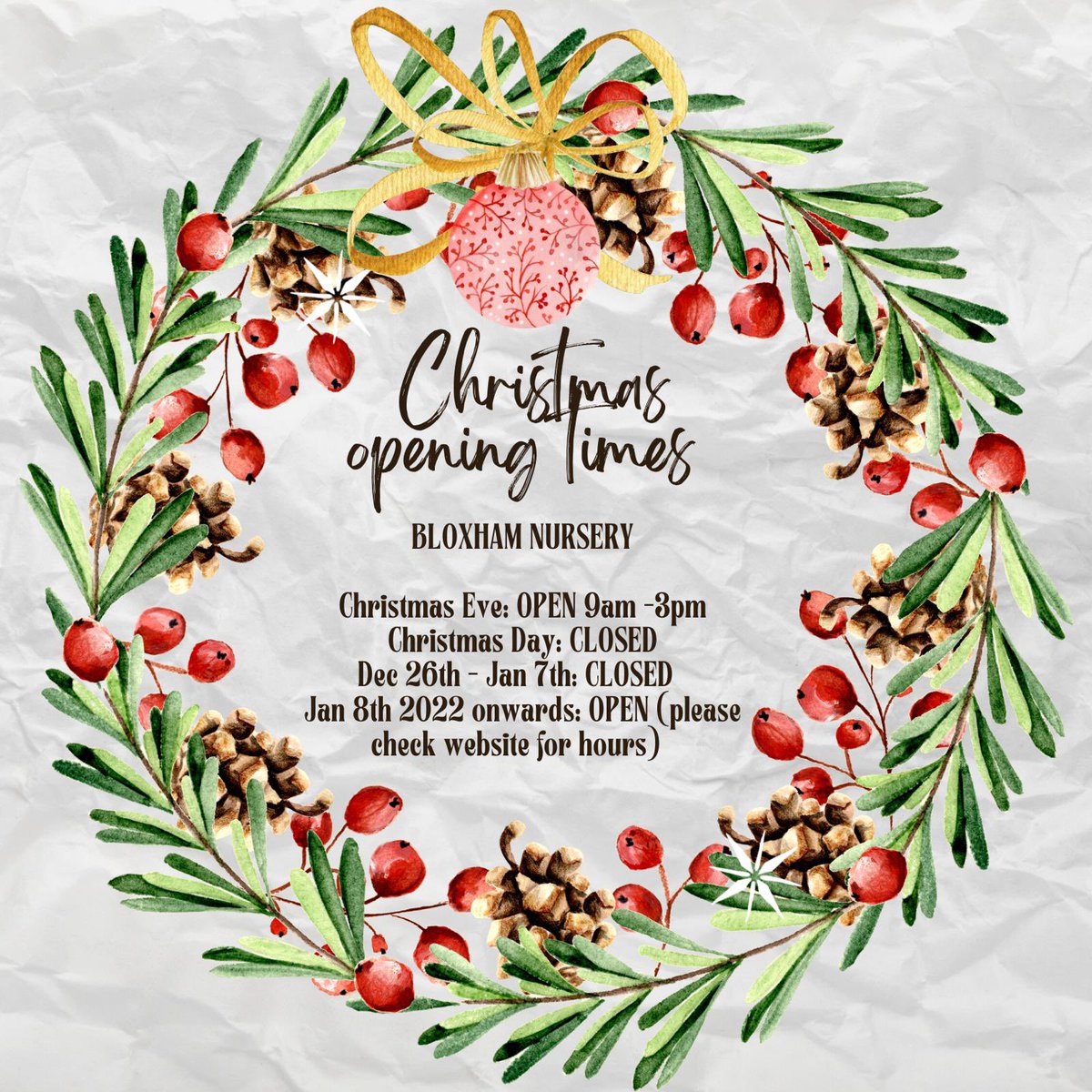 Hi Everyone, we’ve been a bit quiet on twitter for sometime but we’re back. Please take a look at our Christmas opening hours so you can plan when to come and visit us. We look forwards to seeing you all 🎄