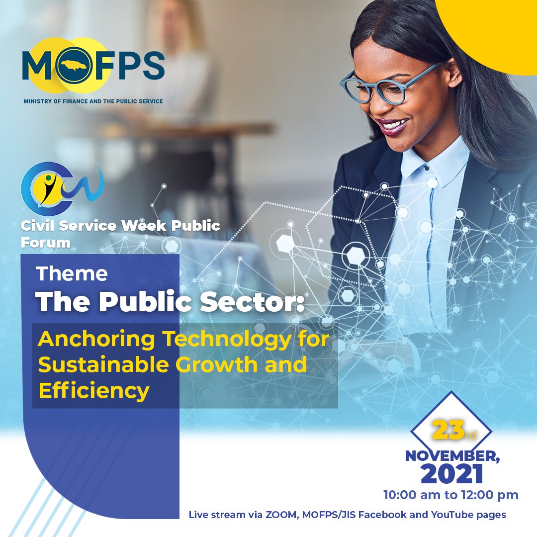 JISNews's tweet photo. The Civil Service Week 2021 Forum happens on November 23. Three speakers will take us through the theme, The Public Sector: Anchoring Technology for Sustainable Growth and Development. #CSW2021 #CSWForum #AnchoringTechnology https://t.co/cznkhC298E