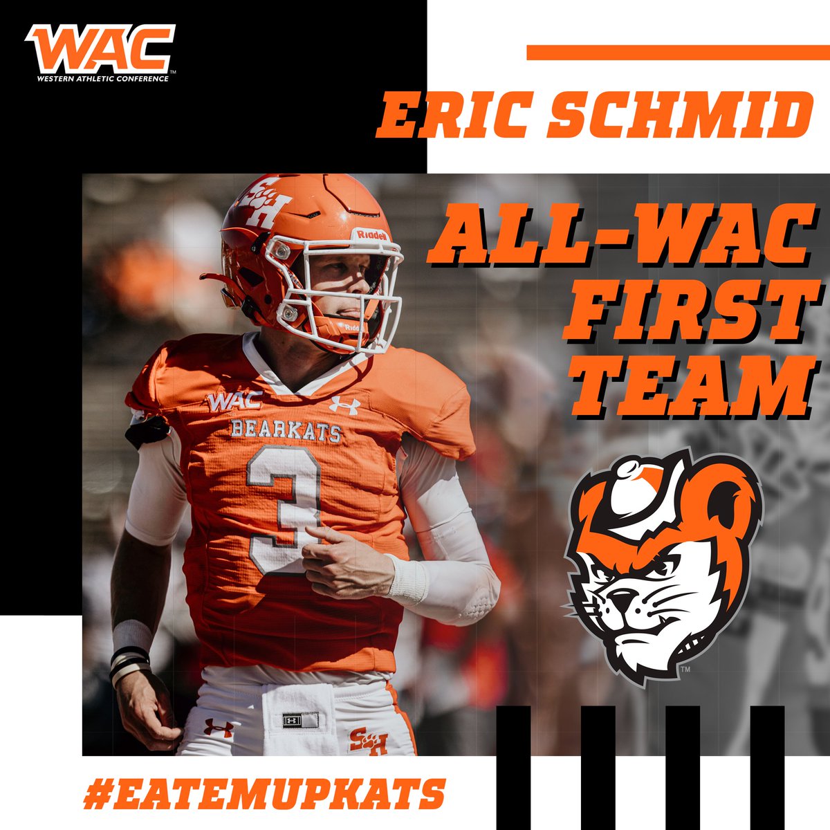 BearkatsFB's tweet image. Let's get the all-WAC honors going, starting with Eric Schmid being named first team all-WAC! 

#EatEmUpKats #NCAAFCS #Bearkats #RunItBack