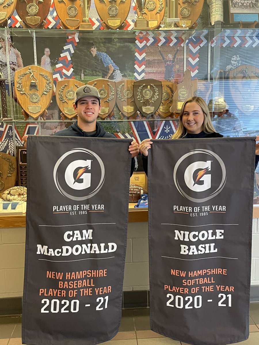 Cam MacDonald and Nicole Basil hang their Gatorade Player of The Year Banners they earned last spring! Congrats to them both!!!