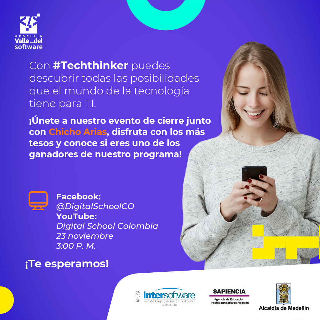 SapienciaMed's tweet image. Conéctate al cierre del evento de #TechThinker, la experiencia más bacana que acerca las empresas de tecnología de Medellín con los jóvenes de colegios, donde contaremos historias y entregaremos algunos premios.

¡Te esperamos!  
bit.ly/3DMOyj2