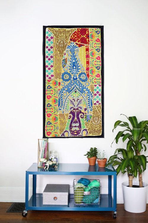 WALL HANGING ART VINTAGE BOHEMIAN RUNNER HIPPY EMBROIDERED PATCHWORK TAPESTRY  TI21