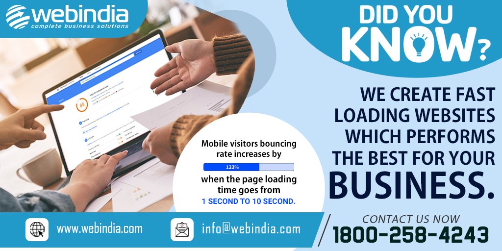 webindiaservice's tweet image. Website Page loading speed can make or break your website. So webpage loading speed needs to be taken into considerations when crafting your website.
#pagespeed  #pageloadingtime  #websiteloadingtime #fastloadingwebsites #pageloadingspeed