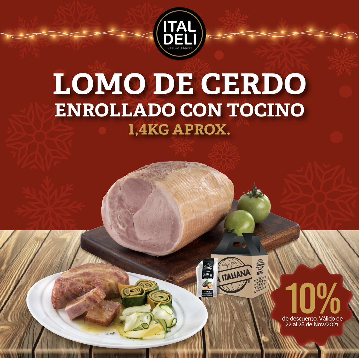 ❄️En esta navidad no puede faltar nuestro exquisito lomo de cerdo enrollado con tocino.
🥓 Obtén un 10% de descuento del 22 al 28 de Noviembre✨

Esta deli deli. 😋