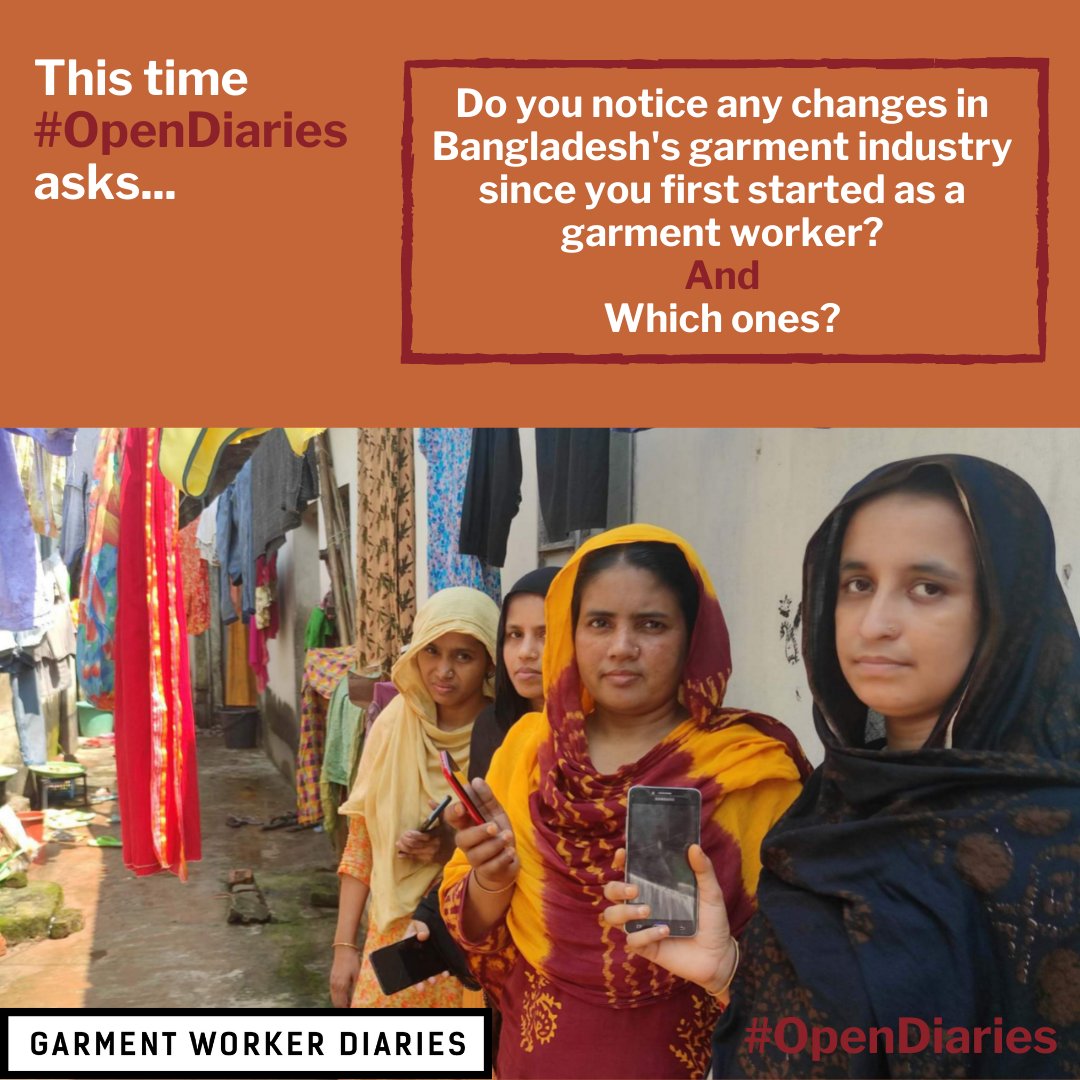 workerdialogue's tweet photo. This week, #OpenDiaries presents insights from #garmentworkers in Bangladesh about changes they have experienced within the garment industry since they began working in the factories. Full slide series here: https://t.co/LDZ20AaDxy
#workersvoices #workerdiaries #whomademyclothes https://t.co/3MCAVLjt62