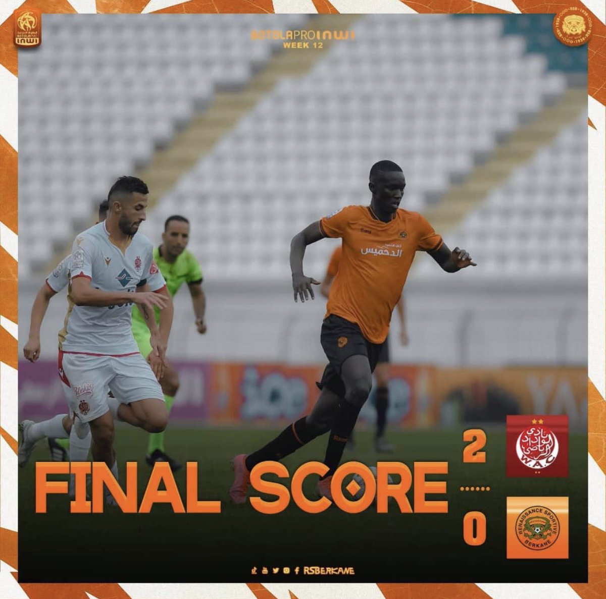 imfuraluc01's tweet photo. #BOTOLALeague | FT 

Wydad Athletic Casablanca 2-0 RS Berkane 

Mbere yo gufata indege baza i Kigali, Abasore ba Ibenge batsinzwe umukino muri shampiyona. 

APR FC izabongeza aha i Kigali? 

@bbfmumwezi 95.3 FM https://t.co/acfhvCBWI9