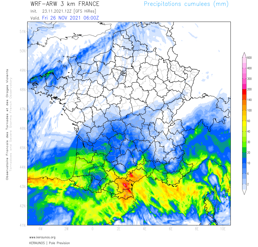 Les cumuls de pluie seront importants d'ici la fin d'épisode jeudi, notamment sur l'ouest du Languedoc et le relief nord-ouest de l'Hérault où les 150 mm pourraient être dépassés. 