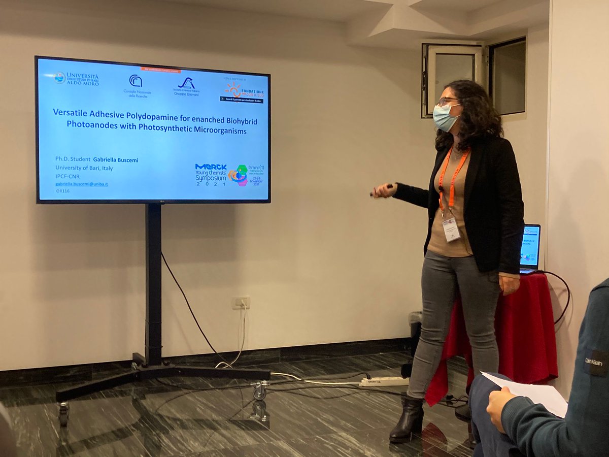 LellaBuscemi's tweet photo. Happy and excited for sharing my project on versatile #adhisive #polydopamine for biohybrid #photoanodes with purple bacteria, in the #MYCS2021 congress. A big shout out also to all the people involved in this work:@GrattieriLab @maxxtrotta @VonaDanilo @FarinolaGroup https://t.co/2bRSkjydWc