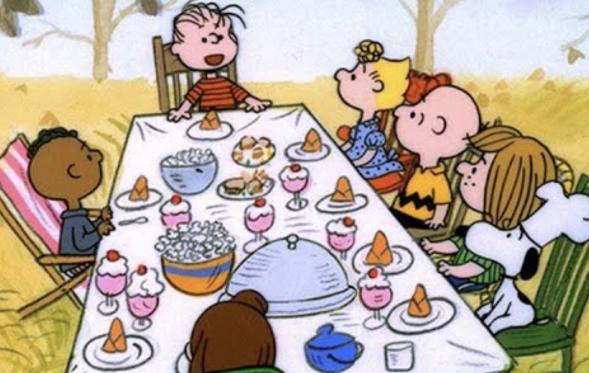 OtherOnesbyLee's tweet photo. While Schulz did not make the Thanksgiving special, it is interesting to note that the animators chose to sit Franklin opposite everyone else, intentional or not. #notother #TOOBL #webcomic #2for Tuesday #franklin https://t.co/R4TKneuD3d