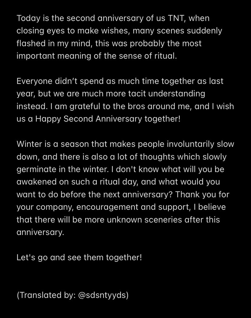 sdsntyyds's tweet photo. 211123 Jiaqi Weibo update 💖
“……Thank you for your company, encouragement and support, I believe that there will be more unknown sceneries after this anniversary.
Let's go and see them together!”
#马嘉祺 #MaJiaqi
#2YearsWithTNT
#时代少年团1123出道两周年快乐 https://t.co/Hdxxu7gMPQ