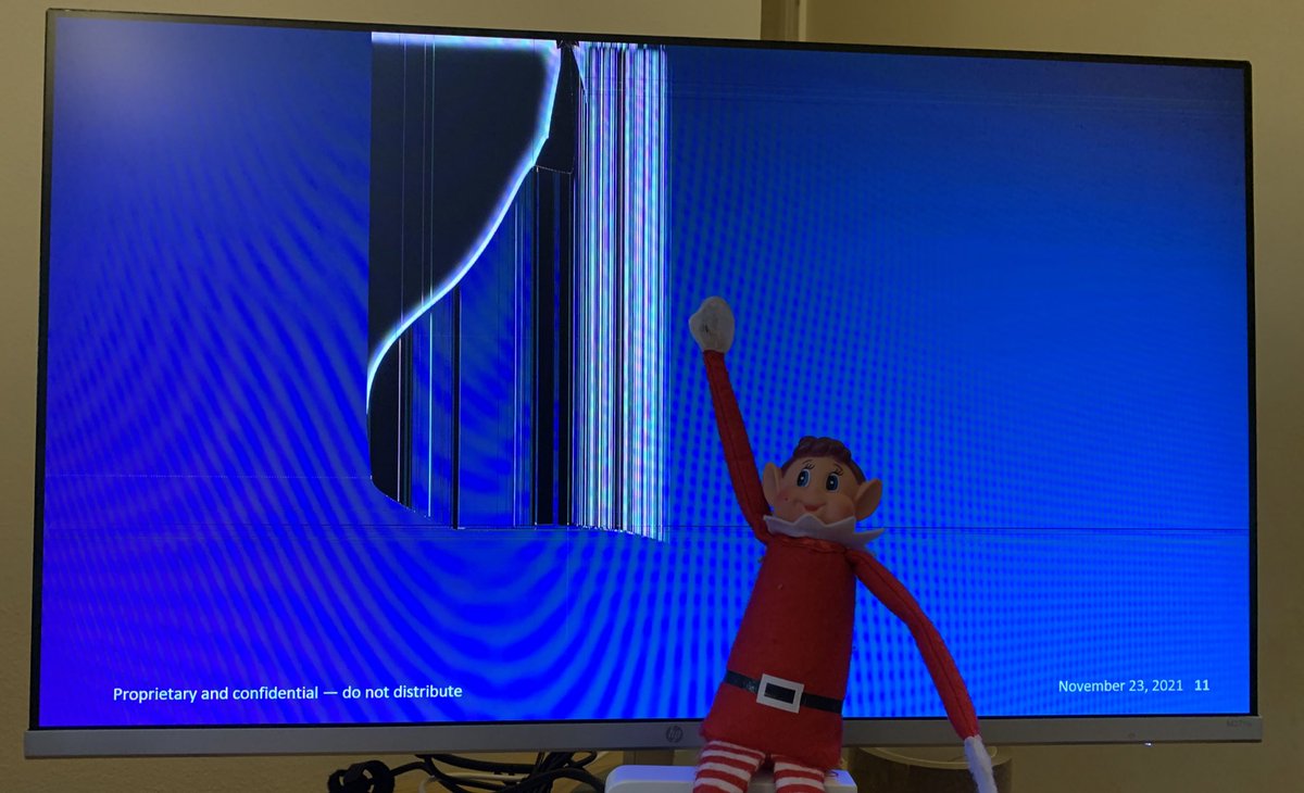 Daraghfallon's tweet photo. @Currys_irl sent you a DM - did you get it? Damn little Elf destroyed my 2 week old monitor. https://t.co/ydV482lOJz