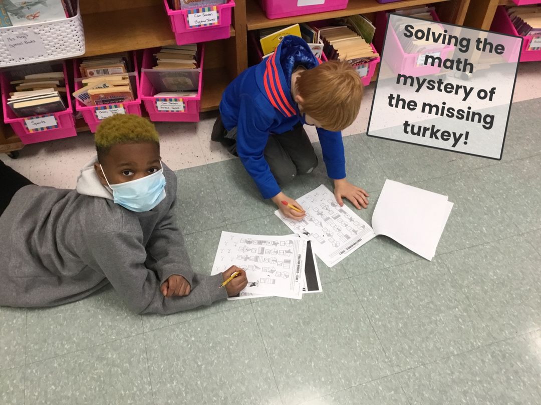 MrsKingGrade3's tweet photo. In preparation for Thanksgiving we had to solve a math mystery! Tina the Turkey is missing! Students had to use what they know about place value, addition, multiplication, fractions, and telling time to figure out where she went! #willardpride @Willard_School https://t.co/1F9OqaQ89w