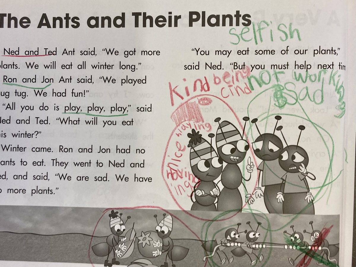 laura_mihalko's tweet photo. An example of first grade explicit and implicit annotations on character analysis.:) 🐜🐜@MV_Knights @AshleyMN2014 @JohnZesiger @trtomasko #MVLearningFocused https://t.co/cnqzx1QOdf