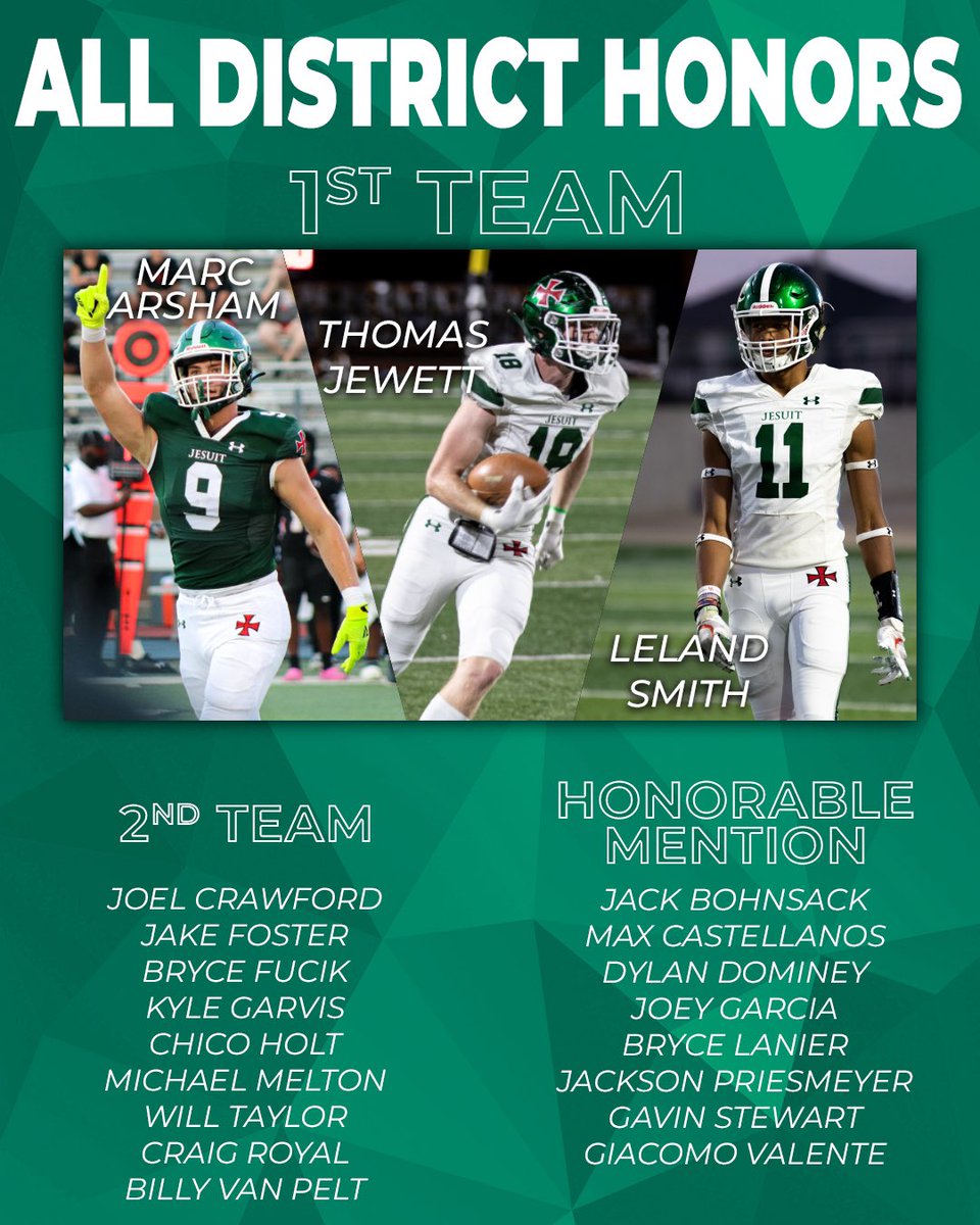 strake_jesuit's tweet photo. RT StrakeJesuit: RT @STRAKEJESUITFB: The best of the best 💪

Congratulations to the 20 Crusaders who made the 23-6A All District list

#amdg #wearesj #codeGREEN https://t.co/Gz89341Ant