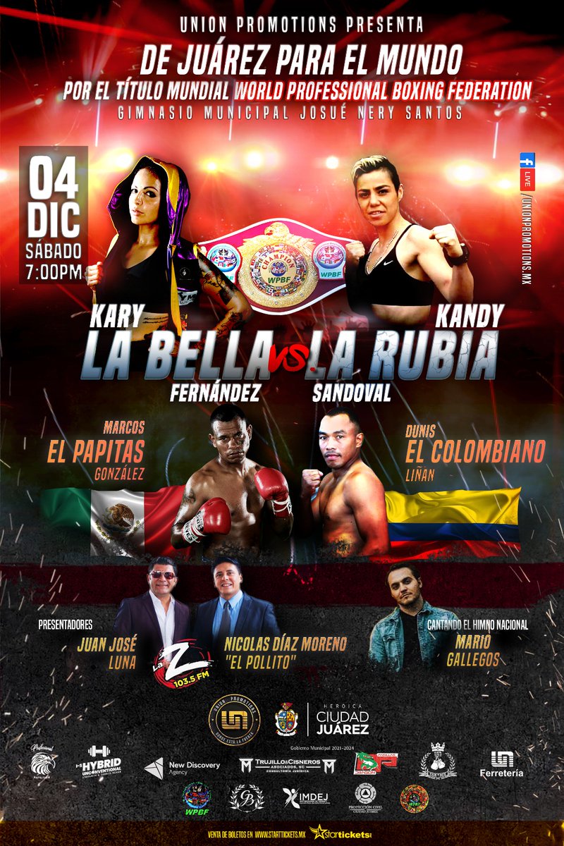 starticketsmx's tweet photo. #CdJuarez ya estan a la venta los boletos para la funcion de box "DE JUÁREZ PARA EL MUNDO CAMPEONATO MUNDIAL WPBF " 

📅 04 de diciembre 
📍 Gimnasio Neri Santos
🕐 19:00 hrs
,🎫 En web https://t.co/jEiVSKofhh y taquilla del gimnasio el dia del evento. https://t.co/s0V9NXswvf