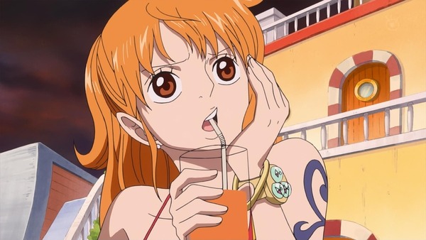 Sometimes I forget Nami can throw back just as many drinks as Zoro can.

Maybe even more so. 