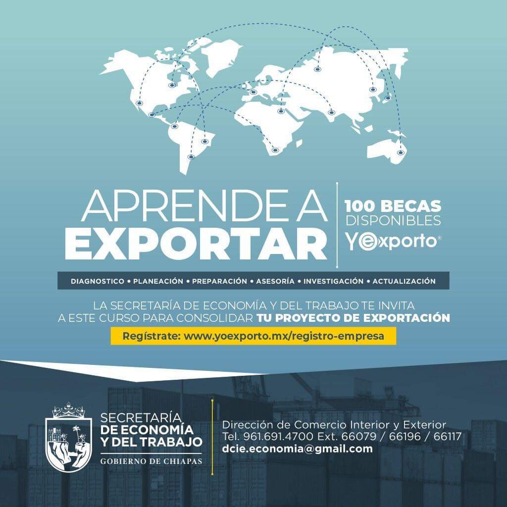 SEyTChiapas's tweet photo. 📍 iEntérate! Aprende a Exportar, la SEyT te invita a este curso para consolidar tu proyecto de exportación.
➡️ 100 becas disponibles.
➡️ Regístrate en https://t.co/19z5ljtr78 #YoExporto https://t.co/ekDD5GnY7R