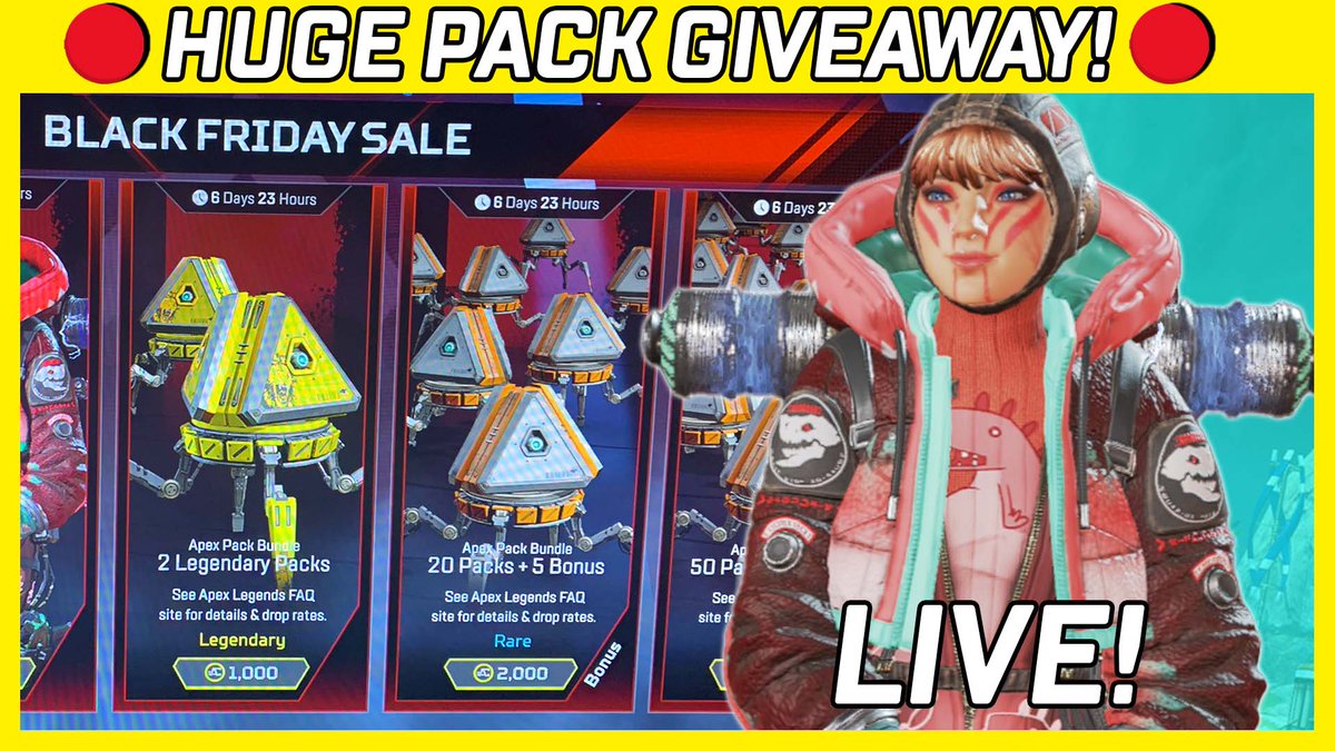GamingMerchant_'s tweet photo. In 15 minutes I'm doing a Black Friday Sale Apex Pack giveaway LIVE! Every Legendary I unbox = 1,000 Apex coins https://t.co/4OFxOiAgXC